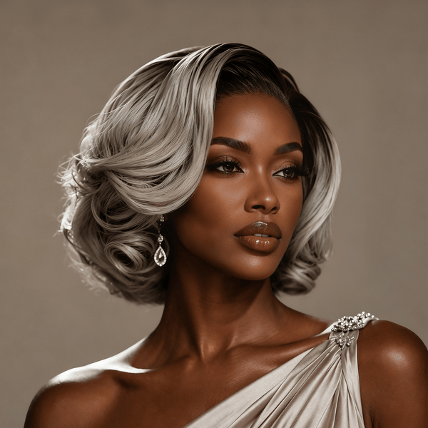 BeQueen Wig Luxurious Customized Wigs Bequeen Elegant Sliver Grey Wavy Lace 10 Inch Bob Wig 100% Human Hair