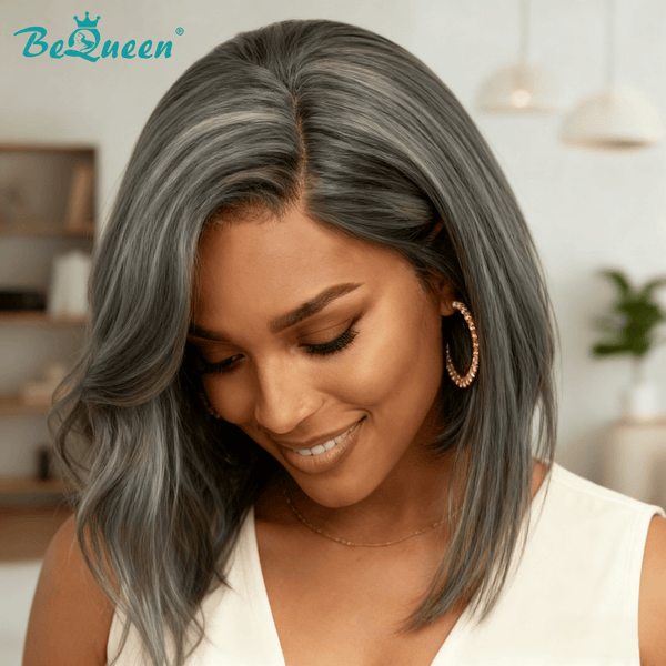BeQueen Wig Luxurious Customized Wigs Bequeen Fashion Customized Side Part Grey Wig