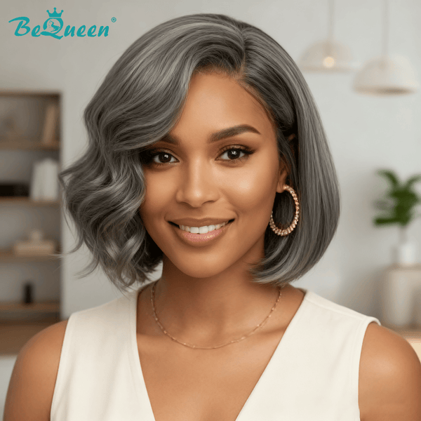 BeQueen Wig Luxurious Customized Wigs Bequeen Fashion Customized Side Part Grey Wig