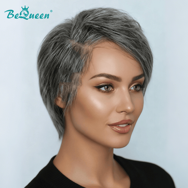BeQueen Wig Luxurious Customized Wigs Bequeen Fashion Salt  and Pepper Side Part Frontal Lace Wig