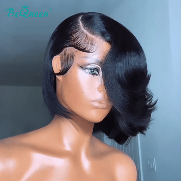 BeQueen Wig Bequeen Fashion Side Part Natrual Wave Black Lace Bob Wig
