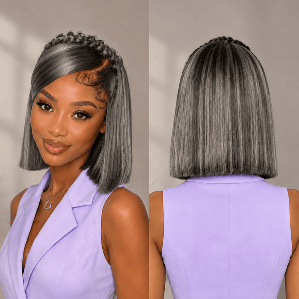 BeQueen Wig Sexy Braid Lace Wig Gray Bequeen Fashion Siren Black Bob Braid Frontal Lace Wig