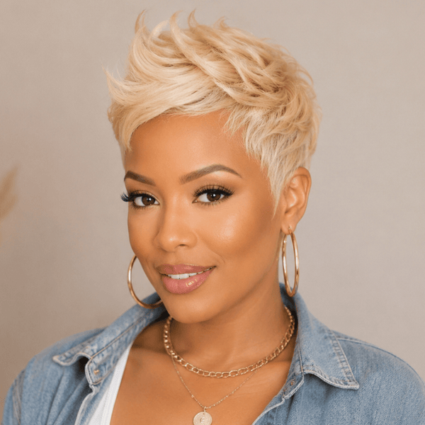 BeQueen Wig Luxurious Customized Wigs Blonde Bequeen Faux Hawk Style Short Cut Pixie No Lace Full Cap Wig