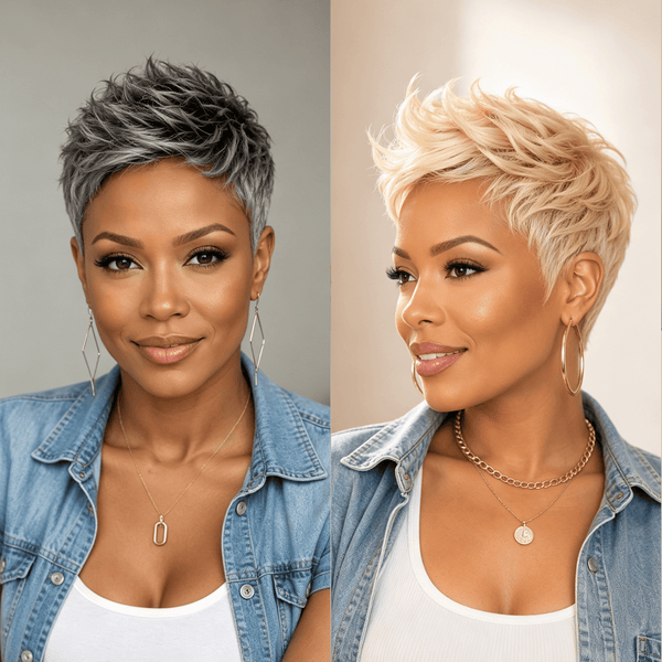 BeQueen Wig Luxurious Customized Wigs Bequeen Faux Hawk Style Short Cut Pixie No Lace Full Cap Wig