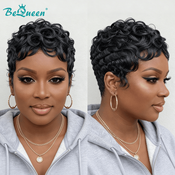 BeQueen Wig PIXIE WIGS Bequeen Finger Wave Machine Made Wig