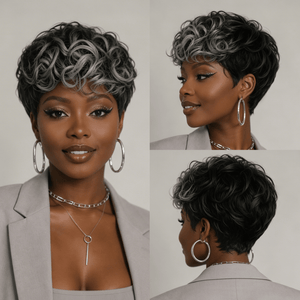 BeQueen Wig PIXIE WIGS Bequeen Frontal Grey Finger Wave Pixie Short Cut Wig For Black Women