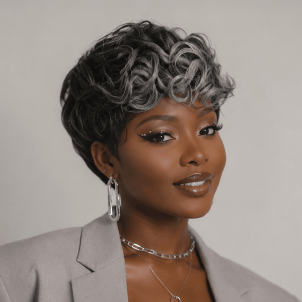 BeQueen Wig PIXIE WIGS Bequeen Frontal Grey Finger Wave Pixie Short Cut Wig For Black Women