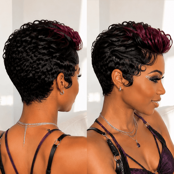 BeQueen Wig PIXIE WIGS Bequeen Frontal Highlight 99J Pixie Cut Wave Wig Special Style