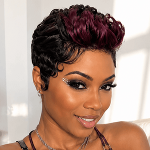 BeQueen Wig PIXIE WIGS Bequeen Frontal Highlight 99J Pixie Cut Wave Wig Special Style