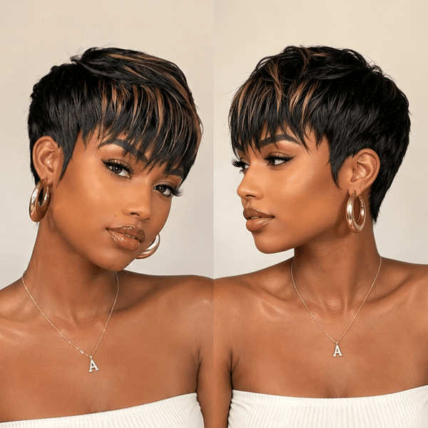 BeQueen Wig PIXIE WIGS Bequeen Frontal Highlight Blonde Natural Style Pixie Cut Full Cap Wig For Black Women