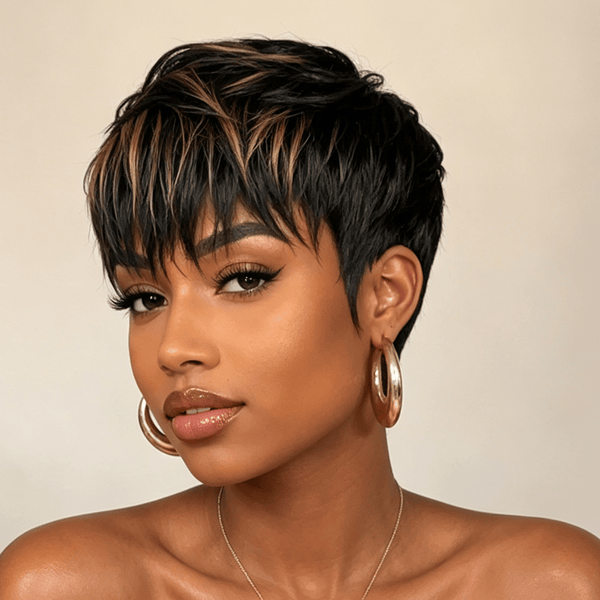 BeQueen Wig PIXIE WIGS Bequeen Frontal Highlight Blonde Natural Style Pixie Cut Full Cap Wig For Black Women
