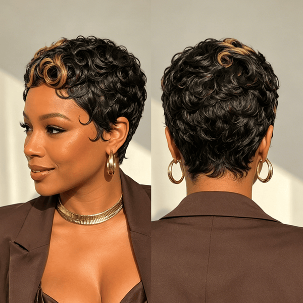 BeQueen Wig PIXIE WIGS Bequeen Frontal Highlight  Brown Pixie Cut Wave Wig Special Style