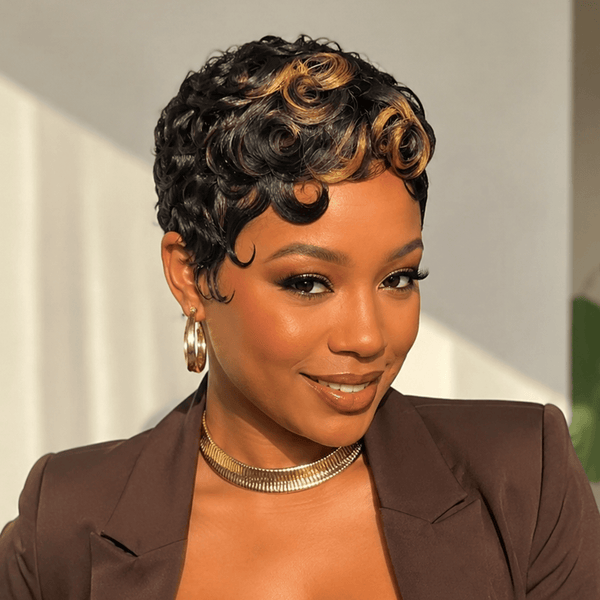 BeQueen Wig PIXIE WIGS Bequeen Frontal Highlight  Brown Pixie Cut Wave Wig Special Style