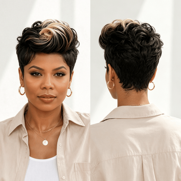 BeQueen Wig PIXIE WIGS Bequeen Frontal Lace Highlight Blonde Slicked-back Style Pixie Short Cut Wig-1