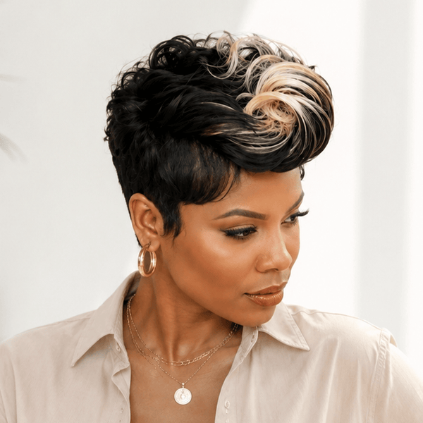 BeQueen Wig PIXIE WIGS Bequeen Frontal Lace Highlight Blonde Slicked-back Style Pixie Short Cut Wig-1