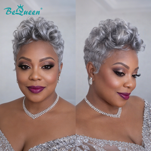 BeQueen Wig Luxurious Customized Wigs As pic Bequeen Frontal Lace Salt And Pepper Pixie Wig