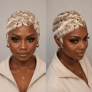 BeQueen Wig PIXIE WIGS Bequeen Full Lace Pixie Cut Finger Wave Blonde Color Human Hair