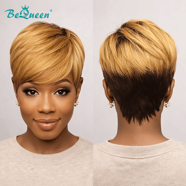 BeQueen Wig PIXIE WIGS Bequeen Golden Straight Natural Style Special Made Pixie Wig