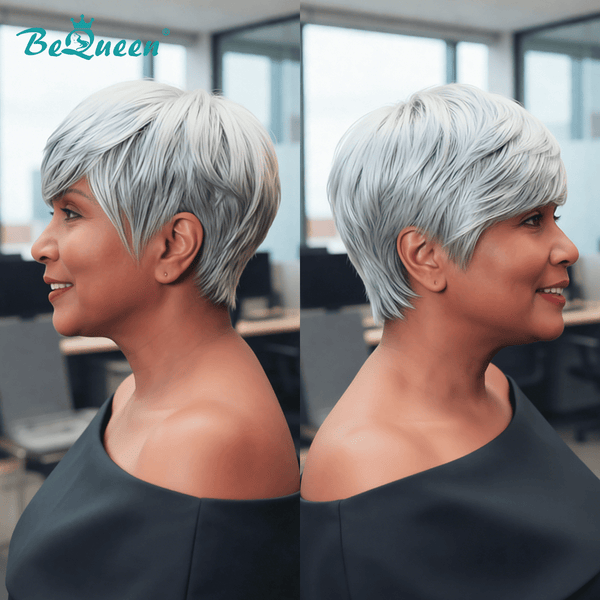 BeQueen Wig PIXIE WIGS Bequeen Grey Color Natrual Glueless Pixie Wig