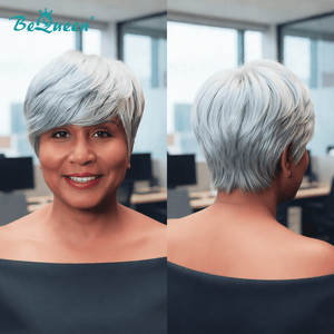 BeQueen Wig PIXIE WIGS Bequeen Grey Color Natrual Glueless Pixie Wig