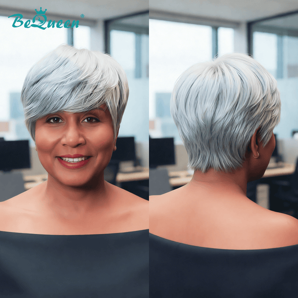 BeQueen Wig PIXIE WIGS Bequeen Grey Color Natrual Glueless Pixie Wig