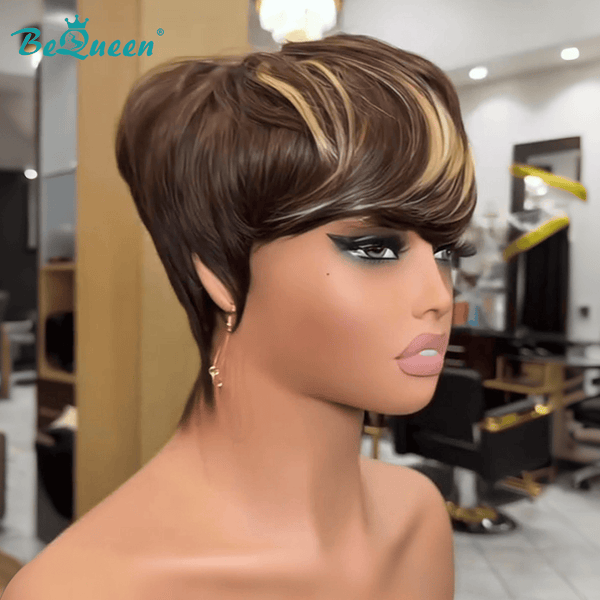 BeQueen Wig PIXIE WIGS Bequeen Highlight 613 Brown Pixie Short Cut Wig