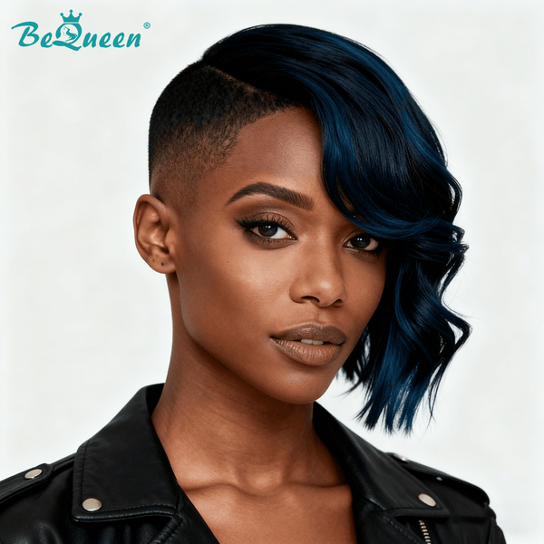 BeQueen Wig TOPPER & MOHAWK Bequeen Highlight Blue Machine Made Topper