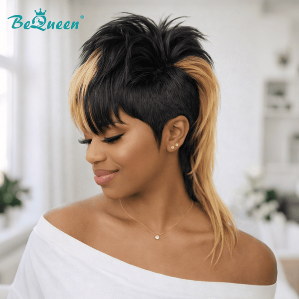 BeQueen Wig Mullet Wig Bequeen Highlight Bronze Straight Mullet Wig