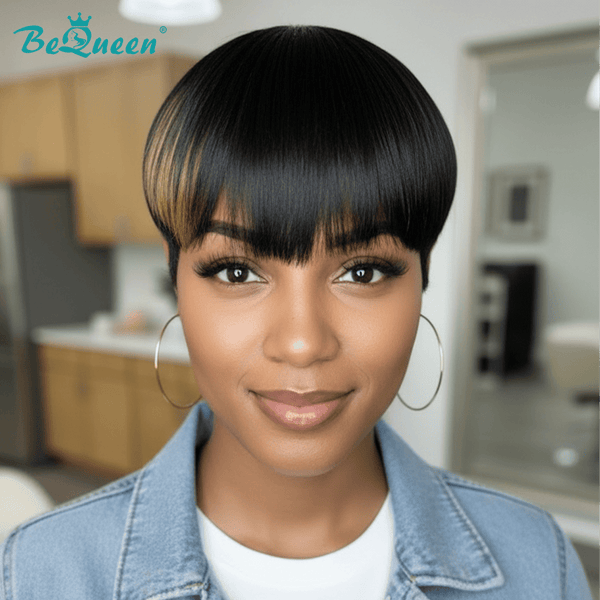 BeQueen Wig PIXIE WIGS Bequeen Highlight Brown Machine Made Pixie Wig