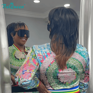 BeQueen Wig Mullet Wig Bequeen Highlight Brown Straight Long Mullet Wig