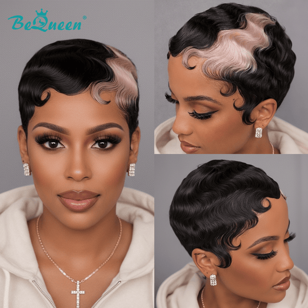 BeQueen Wig PIXIE WIGS Bequeen Highlight Cotton Candy Finger Wave Pixie Wig