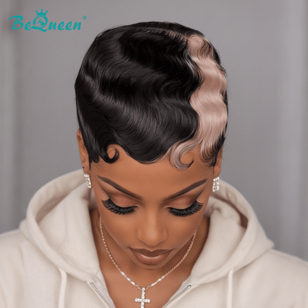 BeQueen Wig PIXIE WIGS Bequeen Highlight Cotton Candy Finger Wave Pixie Wig