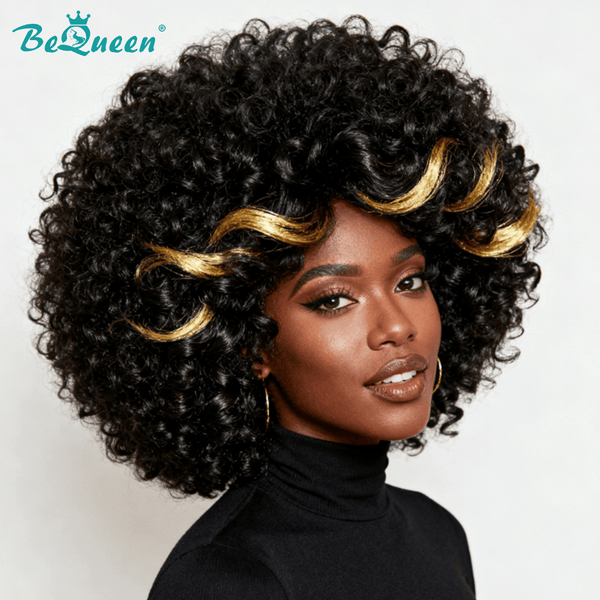 BeQueen Wig Bequeen Highlight Golden Kinky Curly 1B Bob Wig