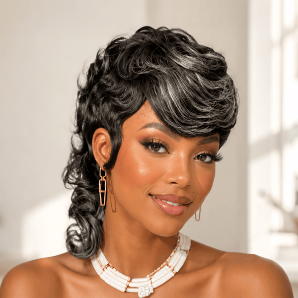 BeQueen Wig Mullet Wig BeQueen Highlight Grey Special Style Long Mullet Wig With Bang