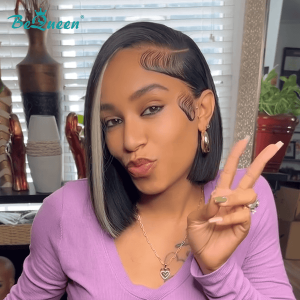 BeQueen Wig Bequeen Highlight Grey Straight Side Part Bob Wig