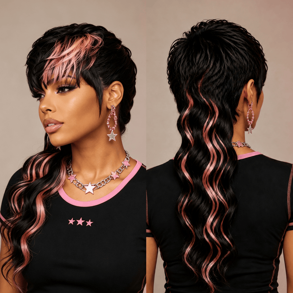 BeQueen Wig Bangs wig Bequeen Highlight Pink Fashion Bangs 100% Human Hair Long Mullet