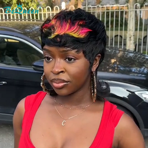 BeQueen Wig Mullet Wig Bequeen Highlight Rainbow Color Short Cut Mullet Glueless Wig