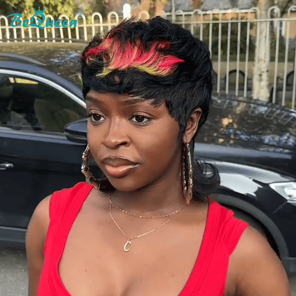 BeQueen Wig Mullet Wig Bequeen Highlight Rainbow Color Short Cut Mullet Glueless Wig