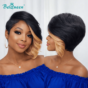 BeQueen Wig PIXIE WIGS Bequeen Highlight Yellow Color Side Part Long Pixie Wig