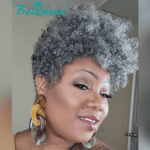BeQueen Wig PIXIE WIGS Bequeen Kinky Curly Grey Pixie Wig