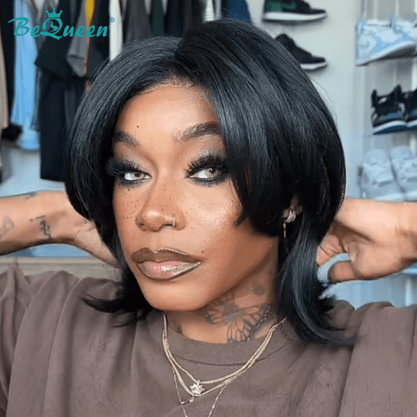 BeQueen Wig Bequeen Layer Black Short Bob Wig