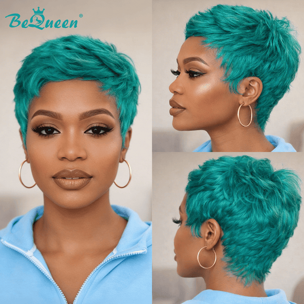 BeQueen Wig PIXIE WIGS Bequeen Light Blue Pixie Machine Made Wig