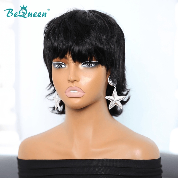 BeQueen Wig Mullet Wig Bequeen Long 1B Bang Mullet Wig