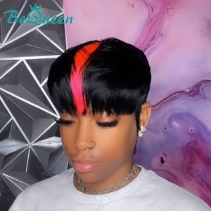 BeQueen Wig PIXIE WIGS Bequeen Middle Pink Machine Made Short Pixie Wig