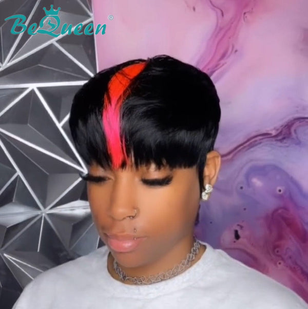 BeQueen Wig PIXIE WIGS Bequeen Middle Pink Machine Made Short Pixie Wig