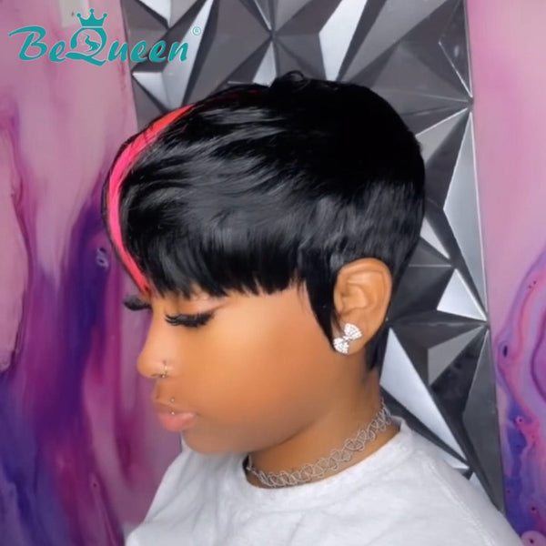 BeQueen Wig PIXIE WIGS Bequeen Middle Pink Machine Made Short Pixie Wig