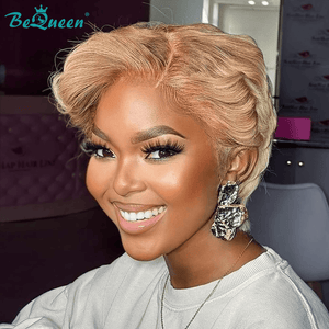 BeQueen Wig PIXIE WIGS Bequeen Mixed Bronze Two Color Wave Glueless Frontal lace Wig