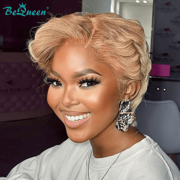 BeQueen Wig PIXIE WIGS Bequeen Mixed Bronze Two Color Wave Glueless Frontal lace Wig