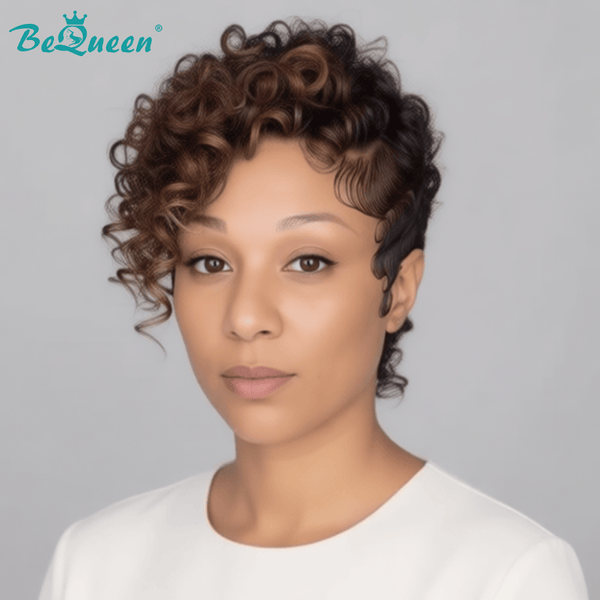 BeQueen Wig FULL LACE WIG Bequeen Mixed Brown Curly Side Part Full Lace Wig