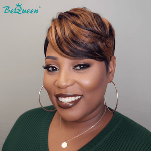 BeQueen Wig PIXIE WIGS Bequeen Mixed Brown Side Part Frontal Lace Pixie Wig